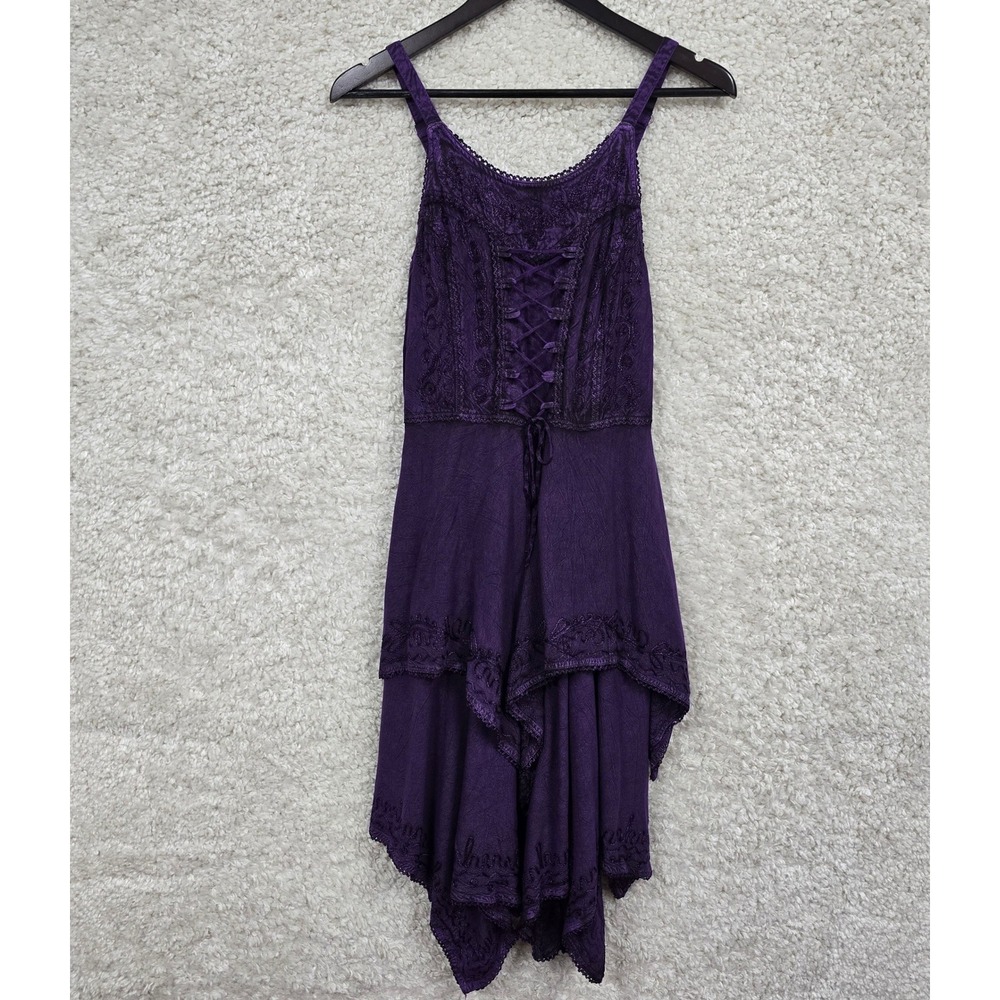 My Choice Dress Womens One Size Purple Embroidered Lace Up Boho Fairycore